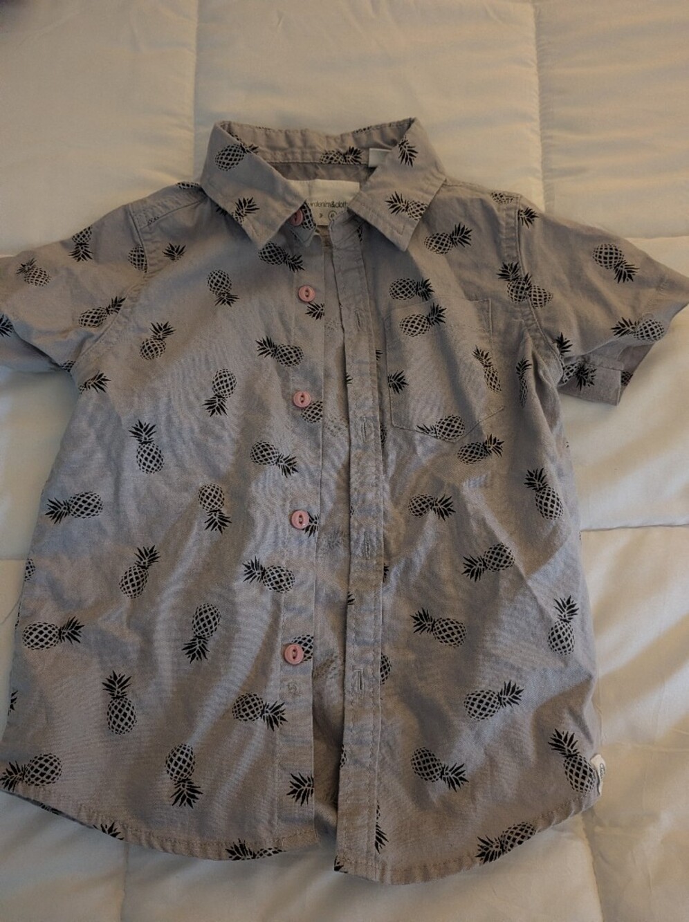 Boys PaperDenim&Cloth Pineapple Print Short-Sleeve Shirt, Light Grayish/Purple